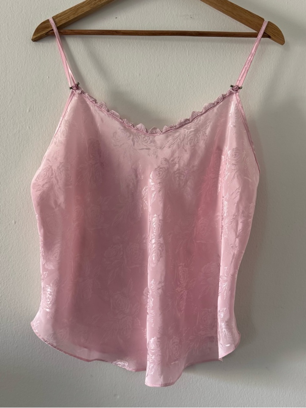 Delicates L Pink Satin Floral Lace Cami Tank Top Coquette Balletcore Romantic